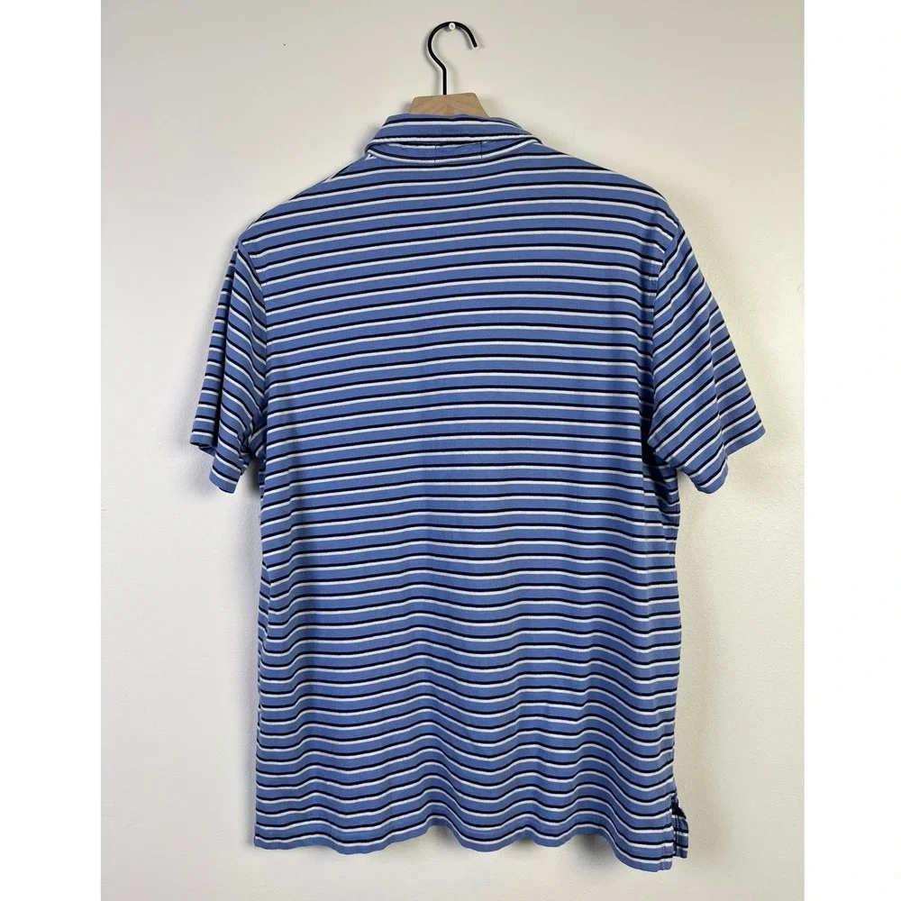 Polo Ralph Lauren Men's Large Preppy Blue Striped Polo Shirt Classic Fit‎